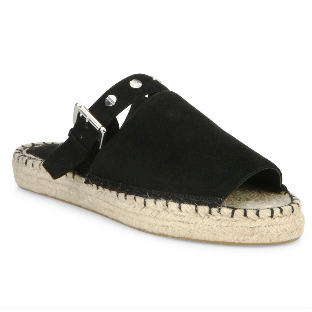NWOT Rebecca Minkoff Black Gala Suede Espadrille Slide Sandals